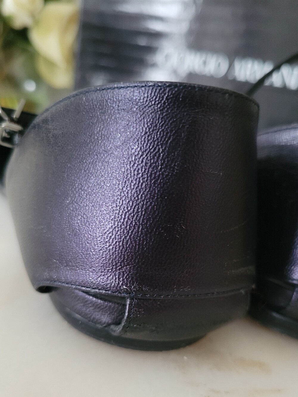 Giorgio Armani Pointed Toe Ankle-Strap Flats Black/Purple Sheen IT 39.5/US 9.5 - Picture 6 of 16
